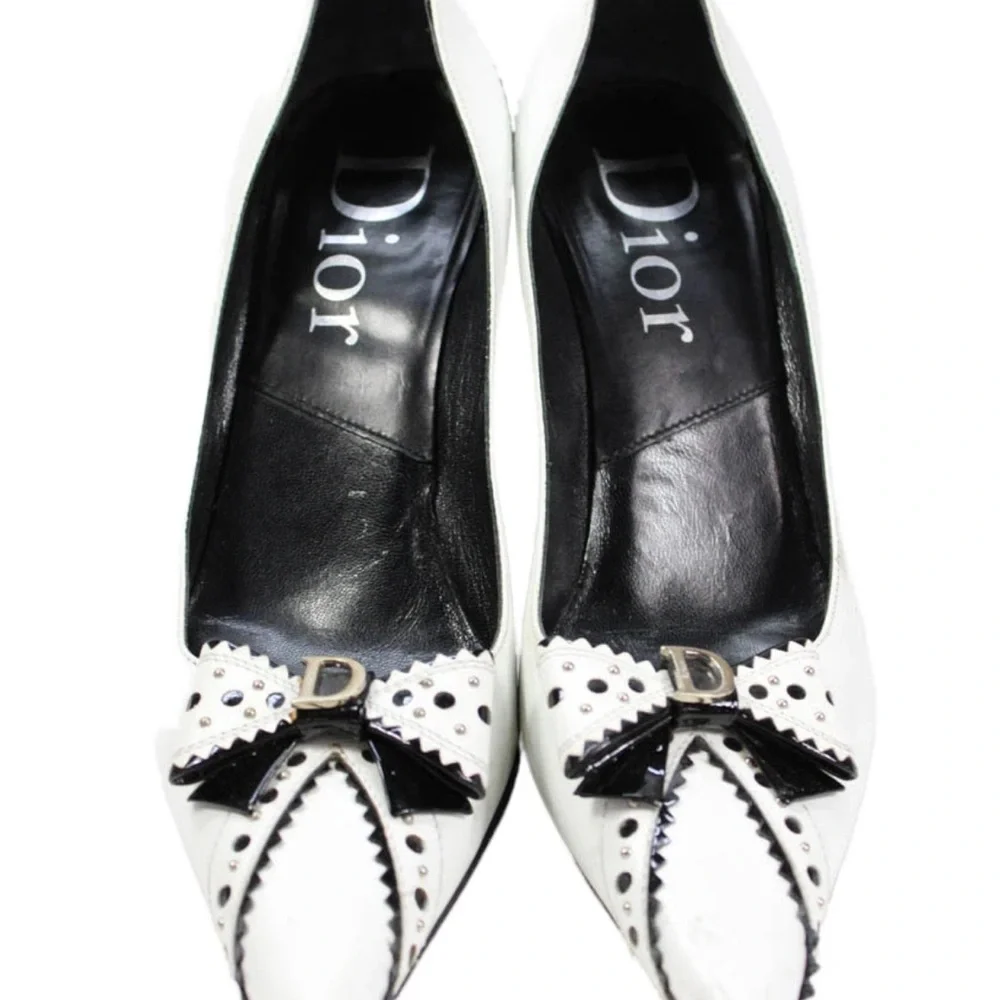 DIOR Womens Pointed Toe Bow Front Gold Tone High Heels White Size EUR 37.5 - Picture 2 of 12